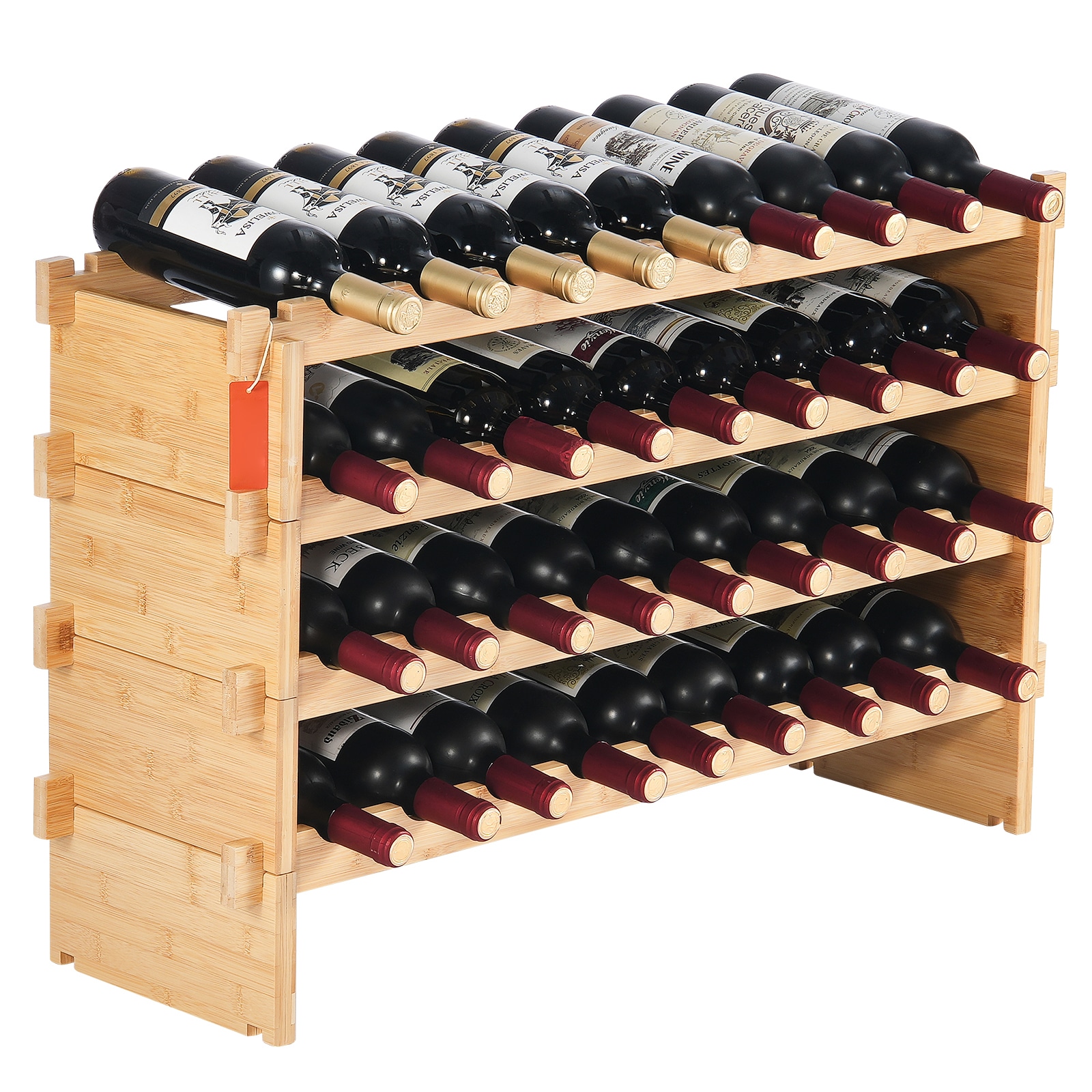 36 Bottle Stackable Modular Wine Rack Bamboo Wood Display Shelf 4-Tier_voghion.com